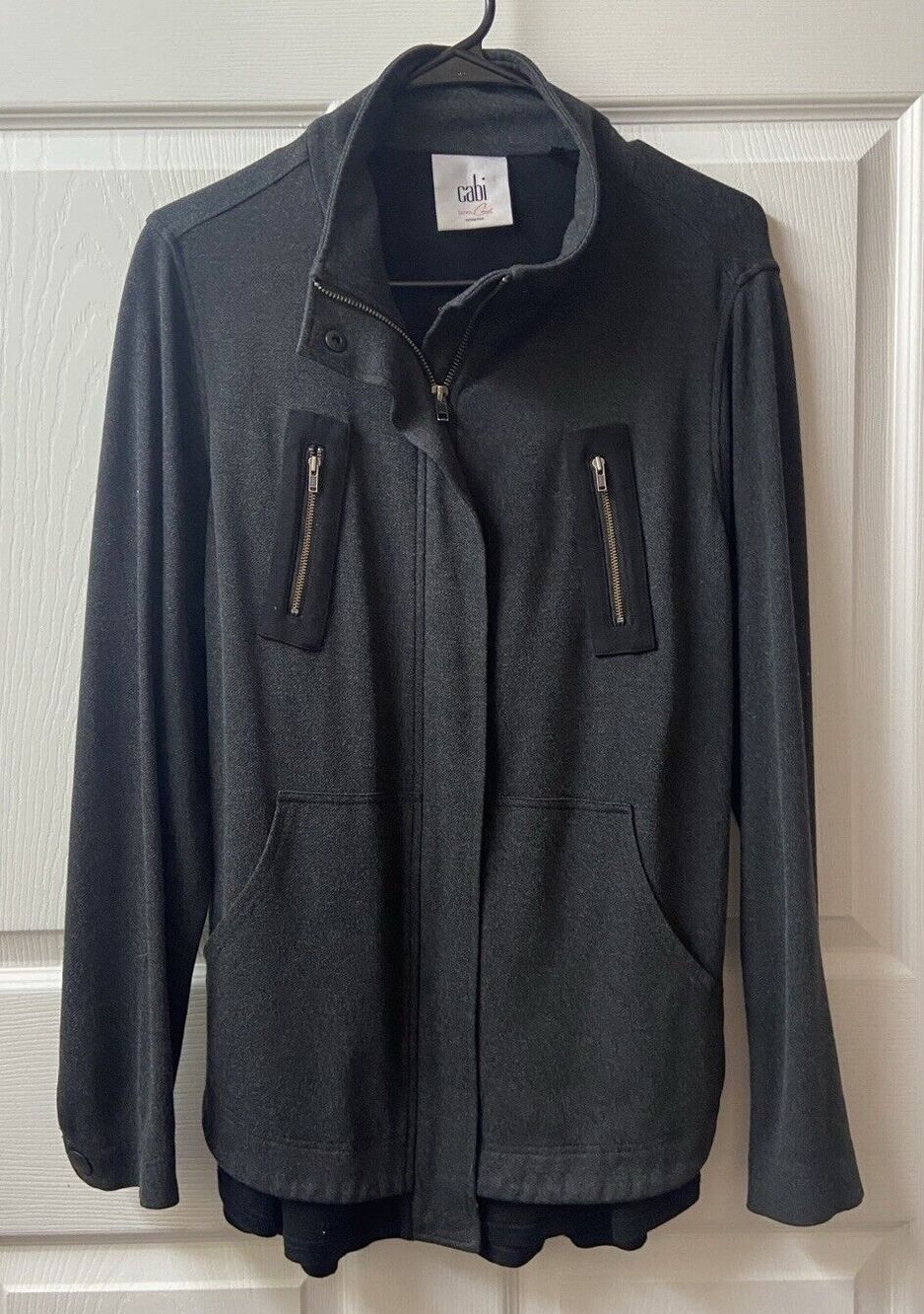 Cabi Jacket Size Medium Grey Love Carol 3184 Mesh Back Layered Utility Belted